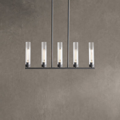 Linear Chandelier Art Deco with Fluted Glass Shades and Adjustable Drop
