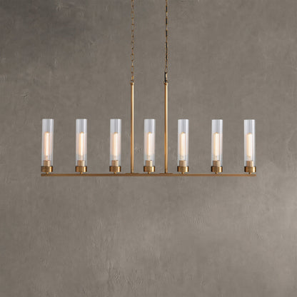 Linear Chandelier Art Deco with Fluted Glass Shades and Adjustable Drop