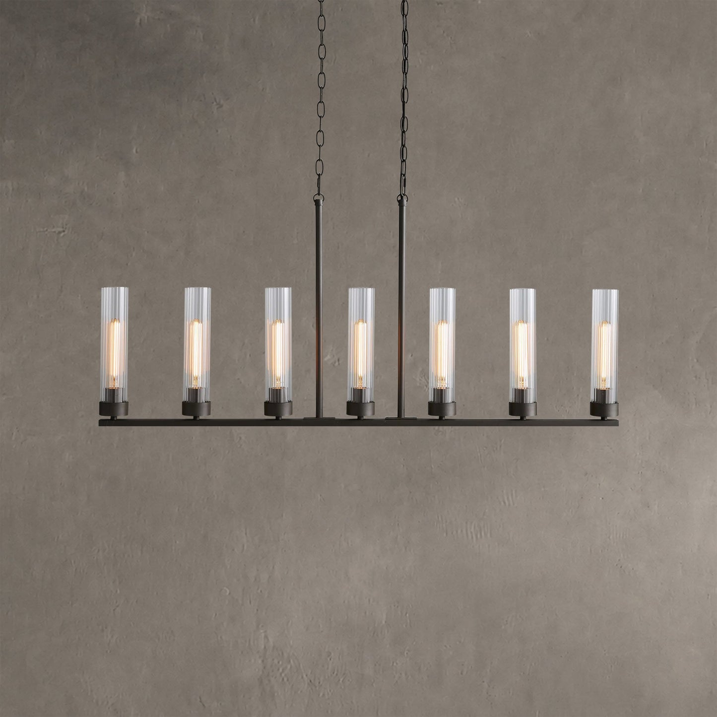 Linear Chandelier Art Deco with Fluted Glass Shades and Adjustable Drop