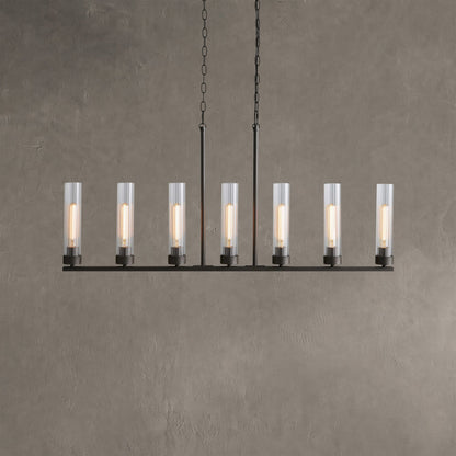 Linear Chandelier Art Deco with Fluted Glass Shades and Adjustable Drop