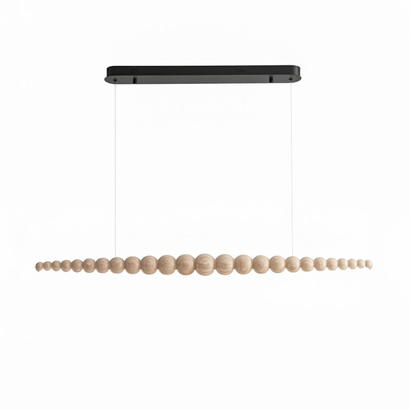 Linear Pendant Lamp Bohemian with Wood Bead Bar and Integrated LED
