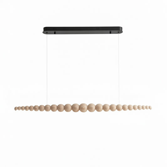 Linear Pendant Lamp Bohemian with Wood Bead Bar and Integrated LED