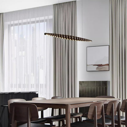 Linear Pendant Lamp Bohemian with Wood Bead Bar and Integrated LED