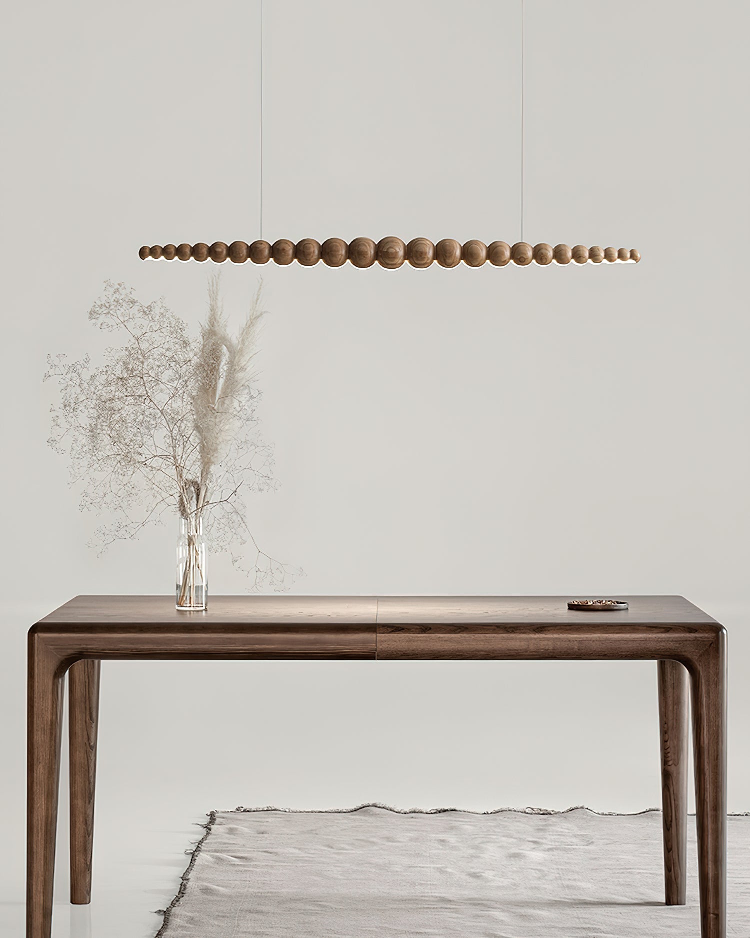 Linear Pendant Lamp Bohemian with Wood Bead Bar and Integrated LED