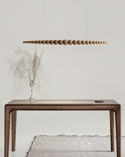 Linear Pendant Lamp Bohemian with Wood Bead Bar and Integrated LED