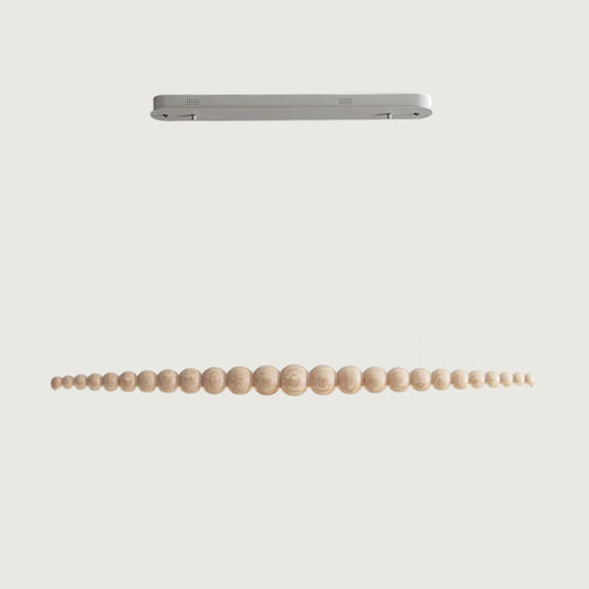 Linear Pendant Lamp Bohemian with Wood Bead Bar and Integrated LED