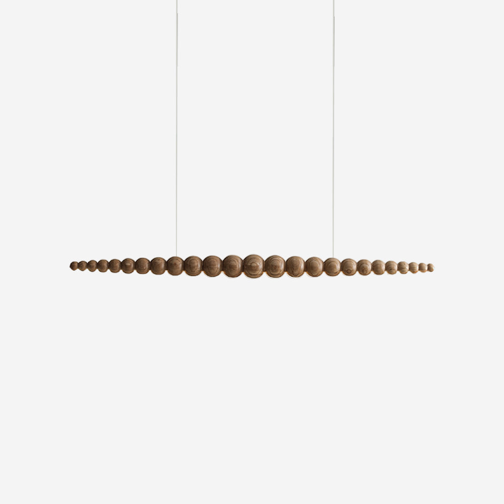 Linear Pendant Lamp Bohemian with Wood Bead Bar and Integrated LED