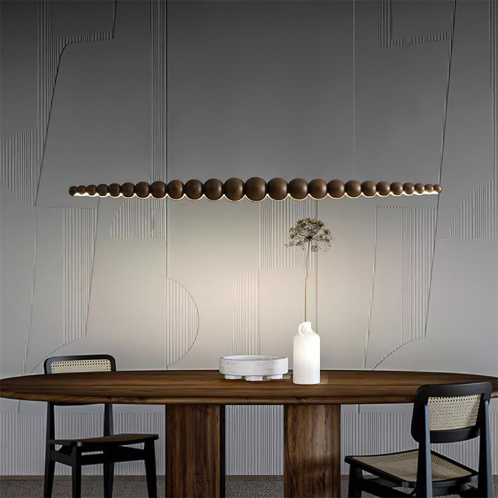 Linear Pendant Lamp Bohemian with Wood Bead Bar and Integrated LED