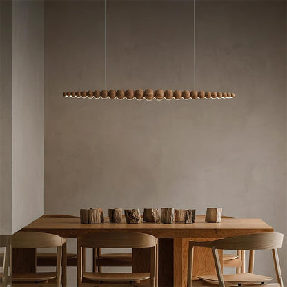 Linear Pendant Lamp Bohemian with Wood Bead Bar and Integrated LED