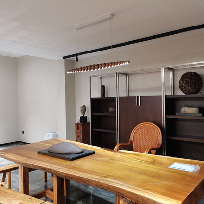 Linear Pendant Lamp Bohemian with Wood Bead Bar and Integrated LED