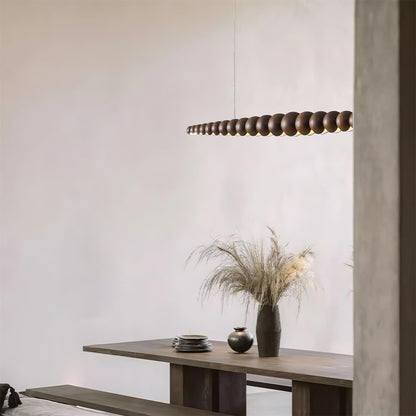 Linear Pendant Lamp Bohemian with Wood Bead Bar and Integrated LED