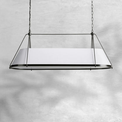 Linear Pendant Lamp Modern with Fabric Shade and Chain Suspension