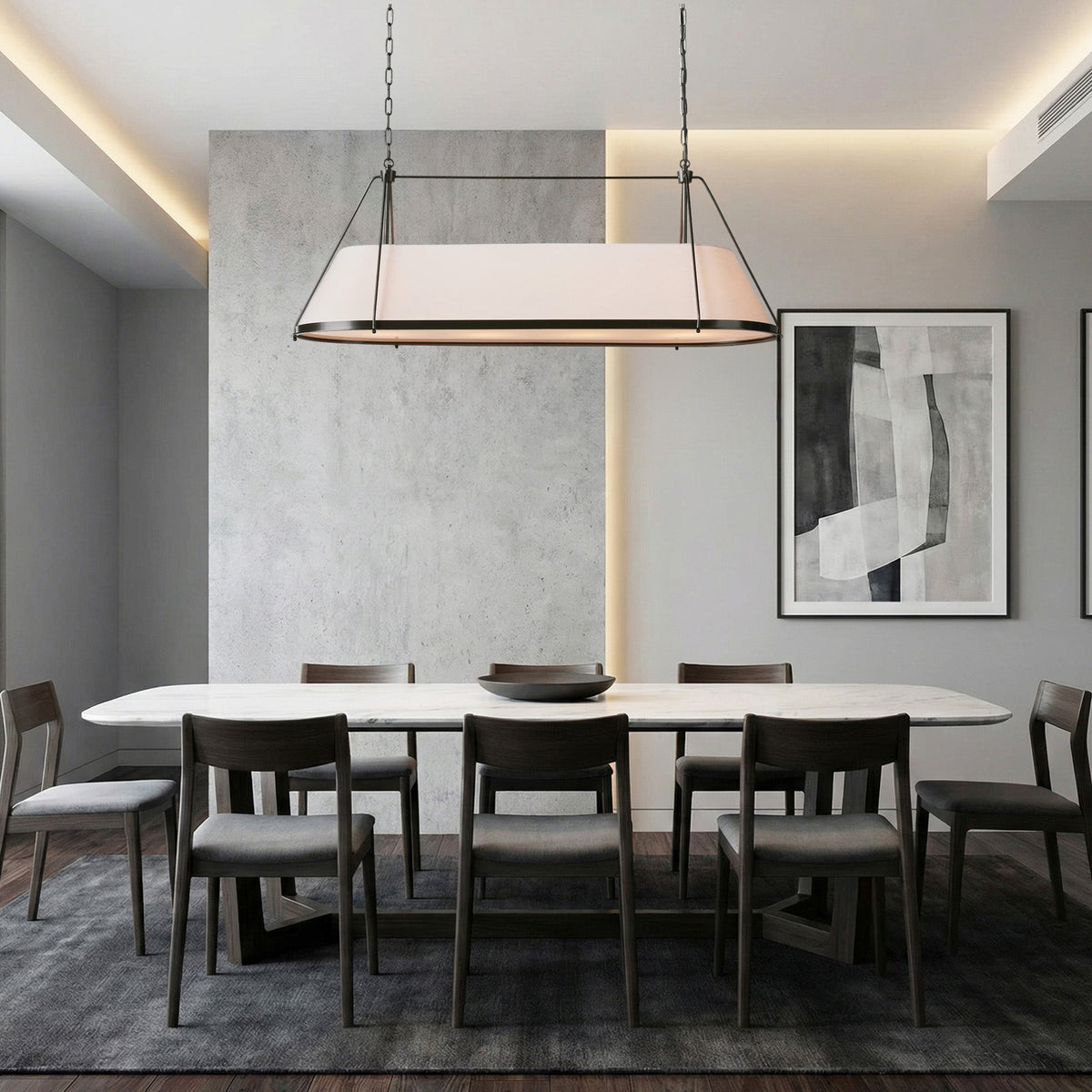 Linear Pendant Lamp Modern with Fabric Shade and Chain Suspension