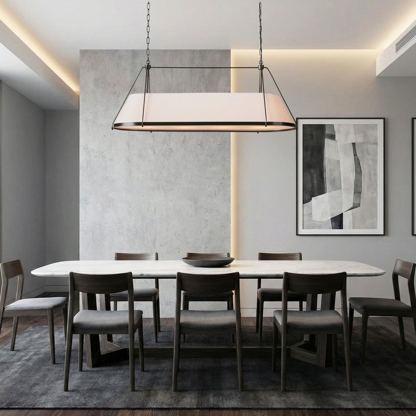 Linear Pendant Lamp Modern with Fabric Shade and Chain Suspension