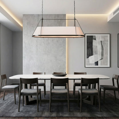 Linear Pendant Lamp Modern with Fabric Shade and Chain Suspension
