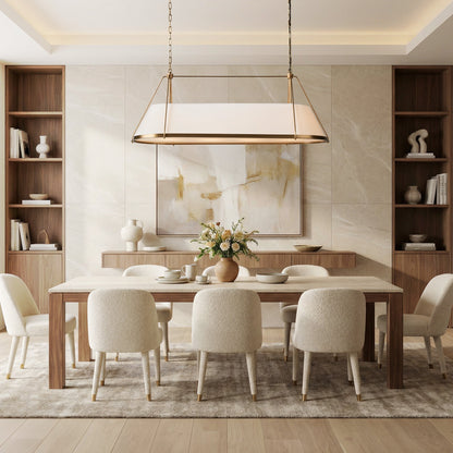 Linear Pendant Lamp Modern with Fabric Shade and Chain Suspension