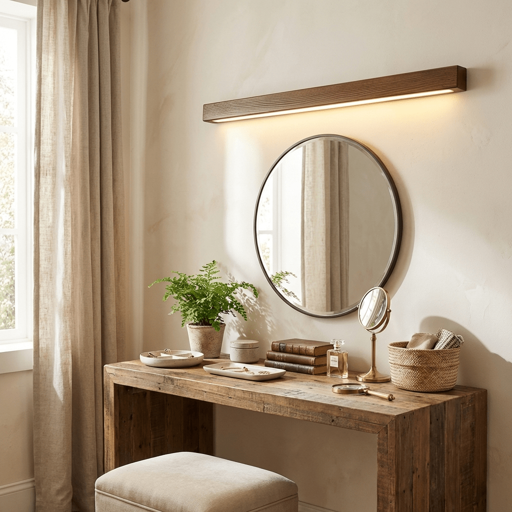 Linear Wood Wall Light Scandinavian Dual-Mount LED Bar Sconce with Frosted Diffuser