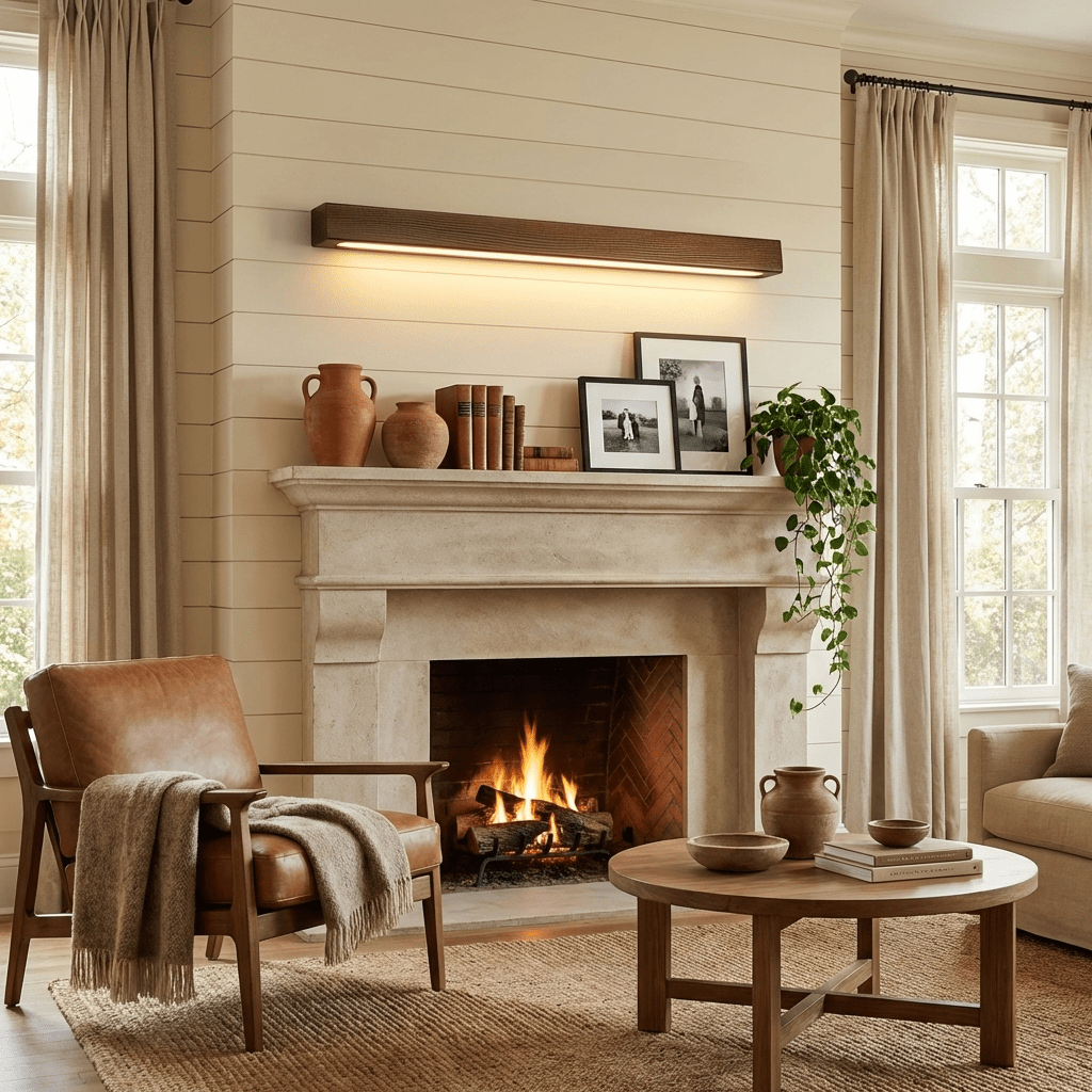 Linear Wood Wall Light Scandinavian Dual-Mount LED Bar Sconce with Frosted Diffuser