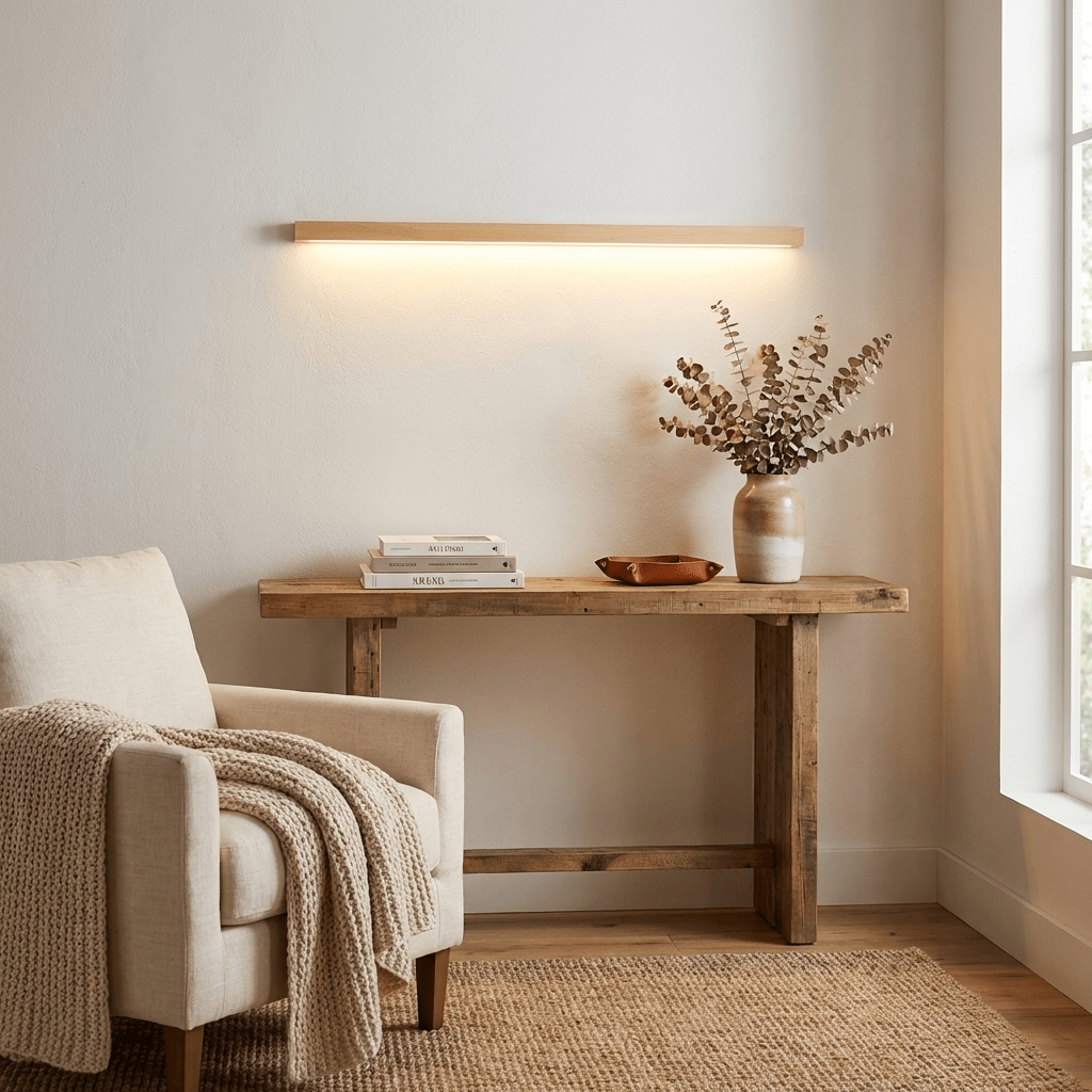 Linear Wood Wall Light Scandinavian Dual-Mount LED Bar Sconce with Frosted Diffuser