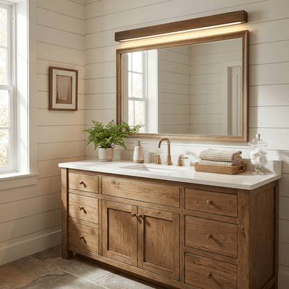Linear Wood Wall Light Scandinavian Dual-Mount LED Bar Sconce with Frosted Diffuser