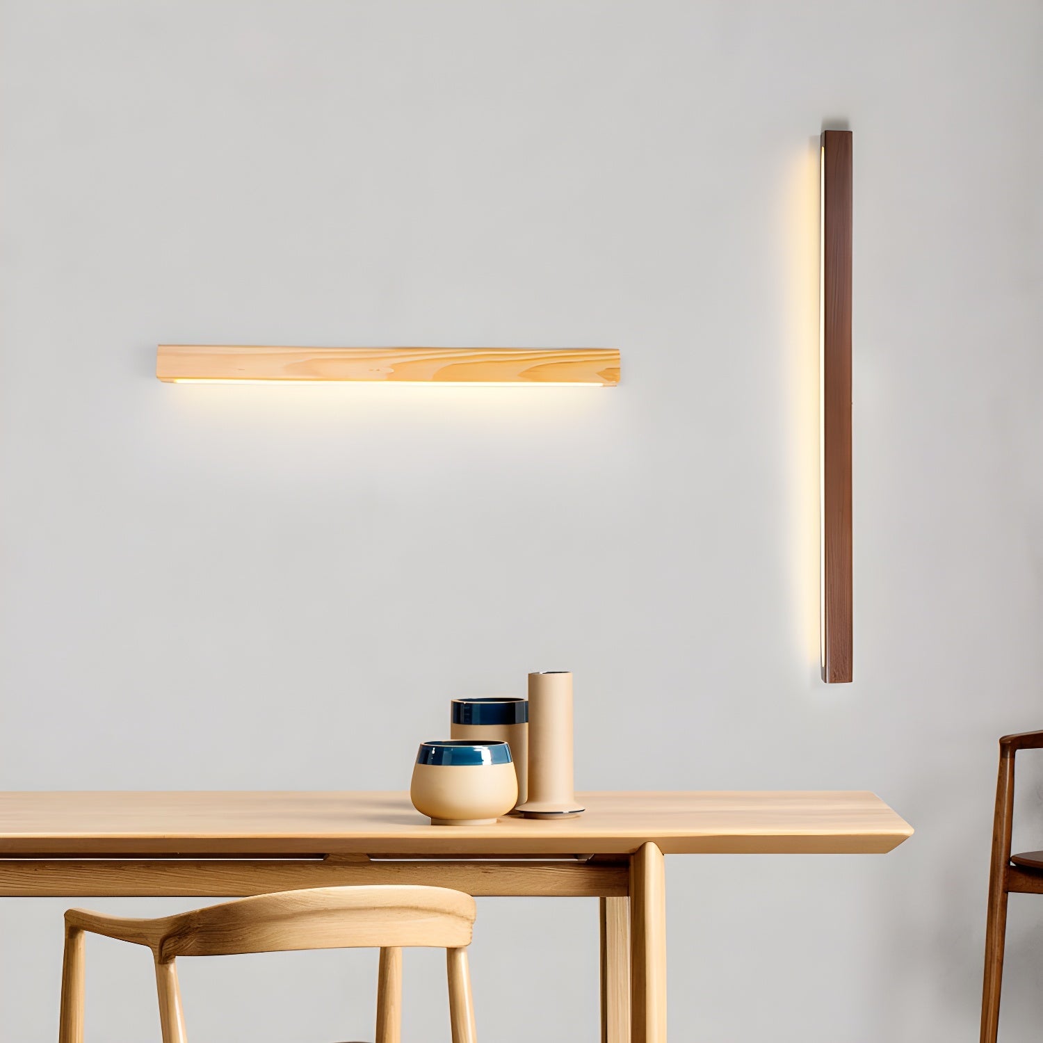 Linear Wood Wall Light Scandinavian Dual-Mount LED Bar Sconce with Frosted Diffuser
