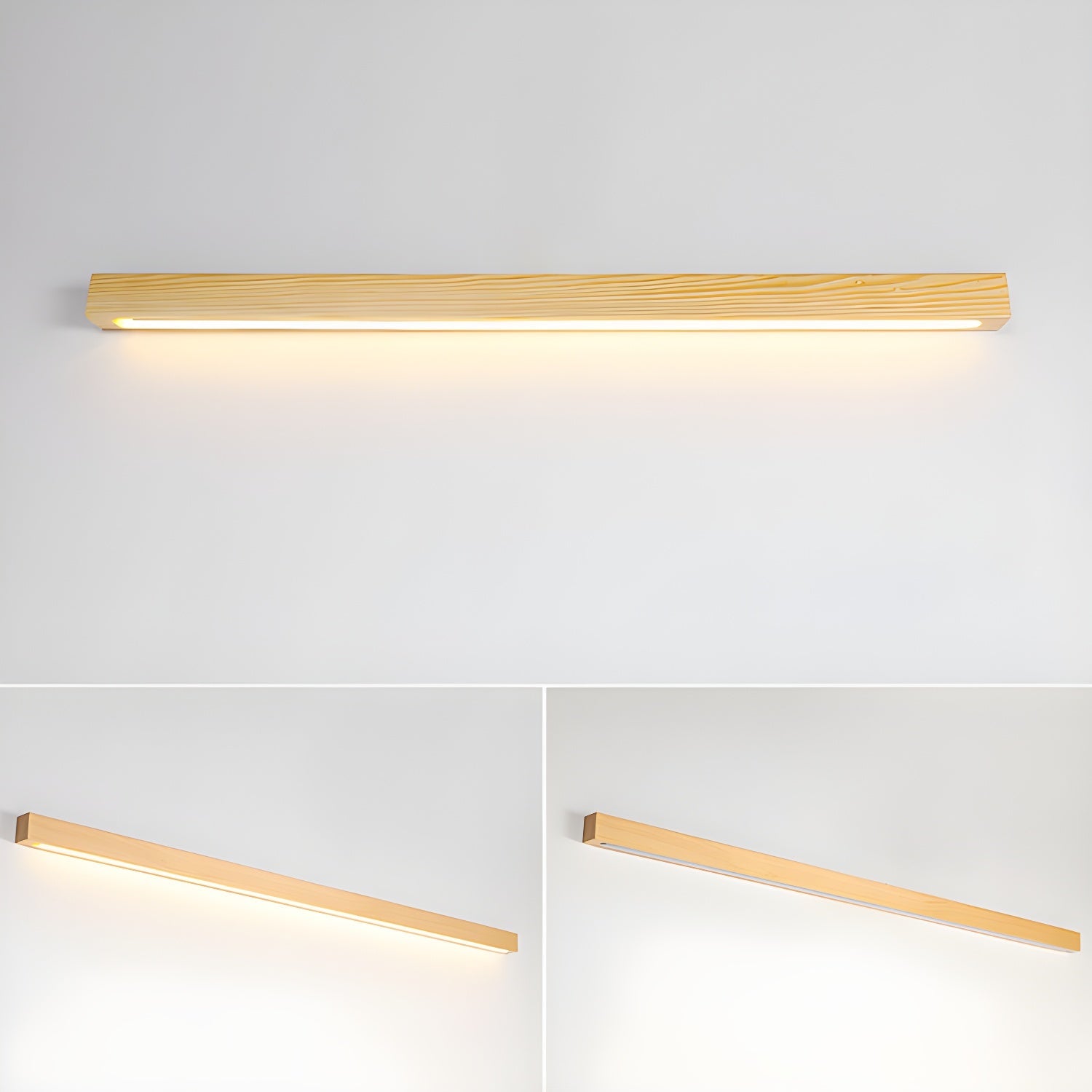 Linear Wood Wall Light Scandinavian Dual-Mount LED Bar Sconce with Frosted Diffuser
