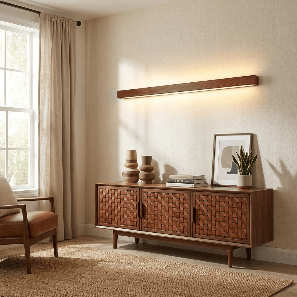 Linear Wood Wall Light Scandinavian Dual-Mount LED Bar Sconce with Frosted Diffuser