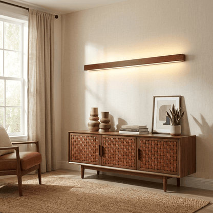 Linear Wood Wall Light Scandinavian Dual-Mount LED Bar Sconce with Frosted Diffuser