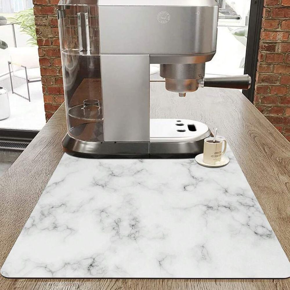 Marble Print Dish Drying Mat with Non-Slip Rubber Base and Absorbent Surface