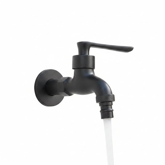 Matte Black Wall Tap with Hose Connector for Indoor and Outdoor Use