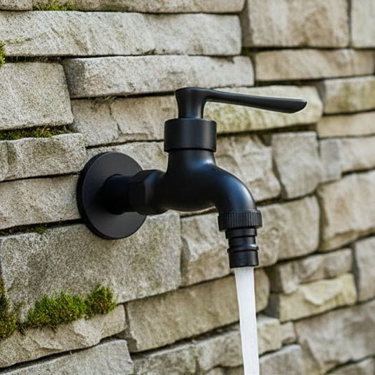 Matte Black Wall Tap with Hose Connector for Indoor and Outdoor Use