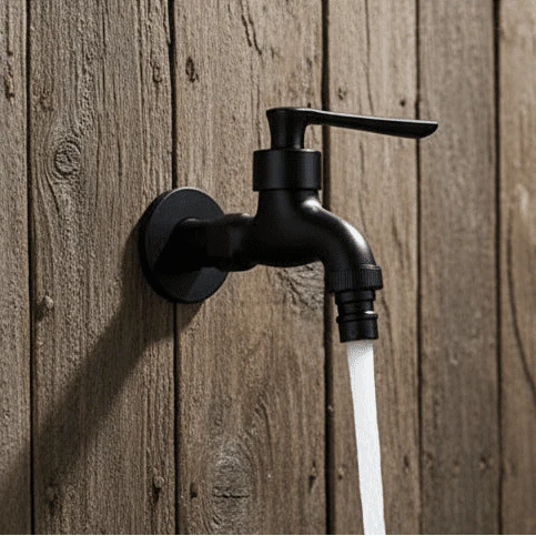 Matte Black Wall Tap with Hose Connector for Indoor and Outdoor Use