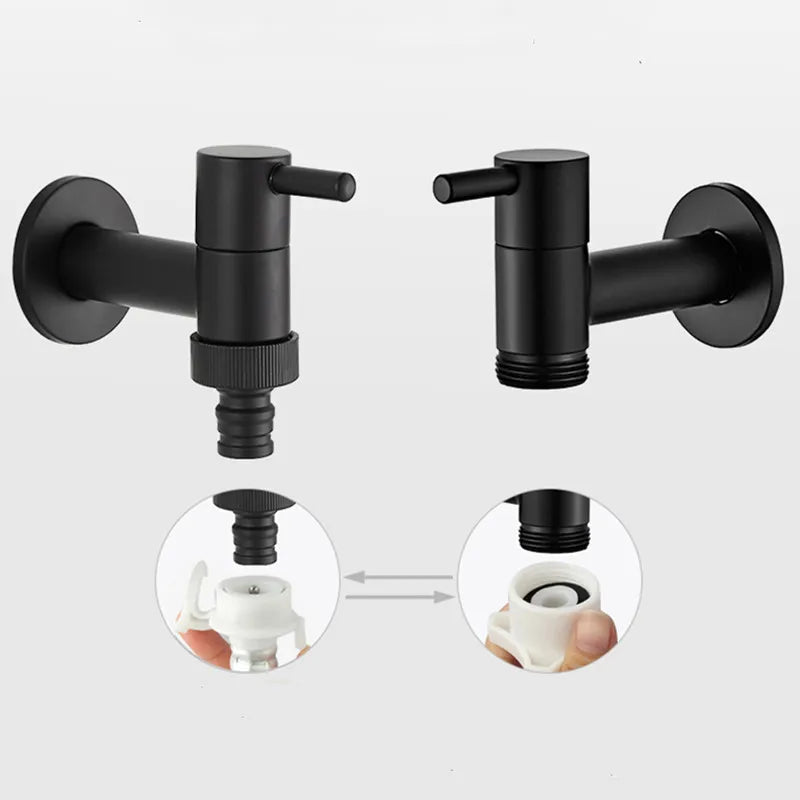 Matte Black Wall Tap with Hose Connector for Indoor and Outdoor Use