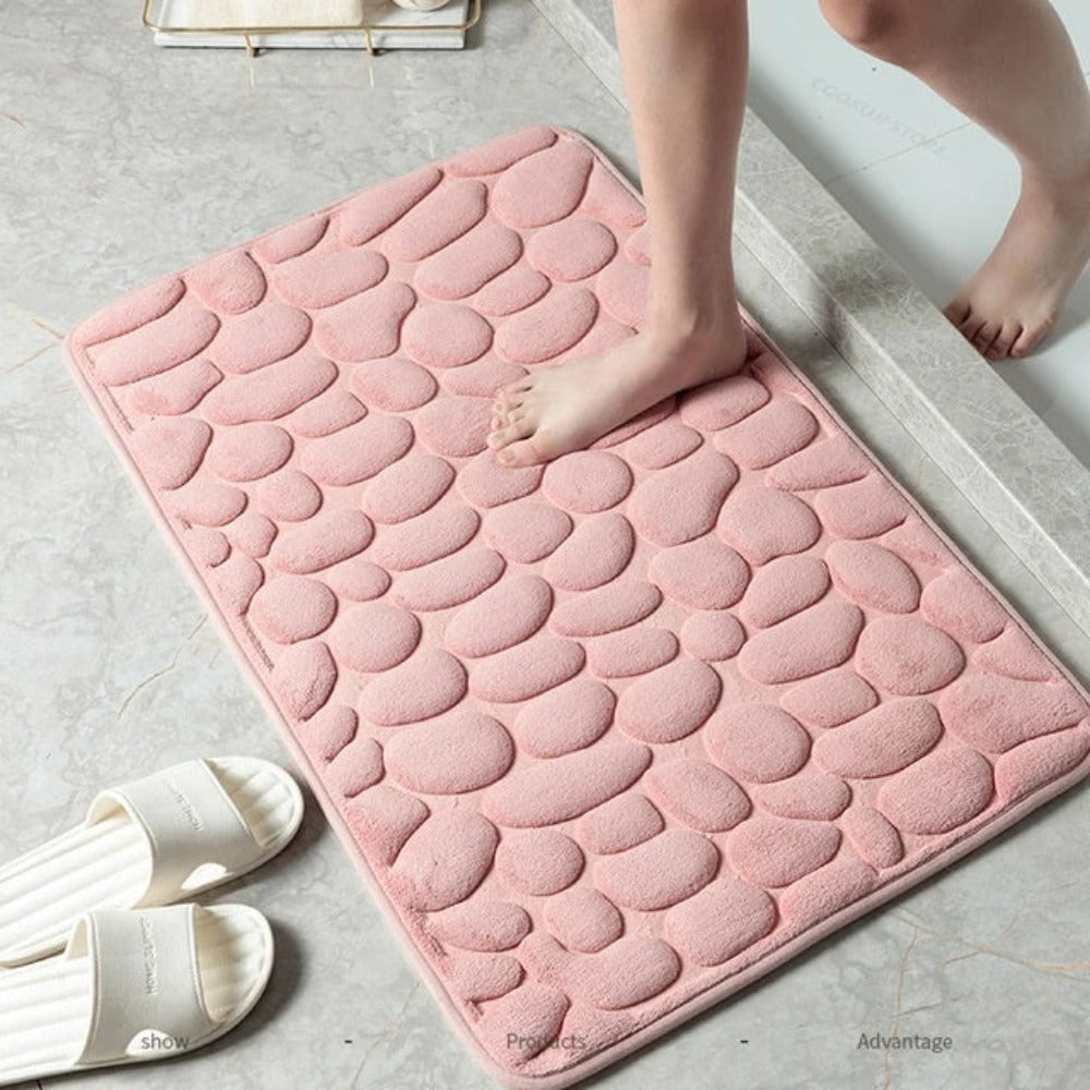 Memory Foam Bath Mat with Anti-Slip Bottom and Cobblestone Embossed Design