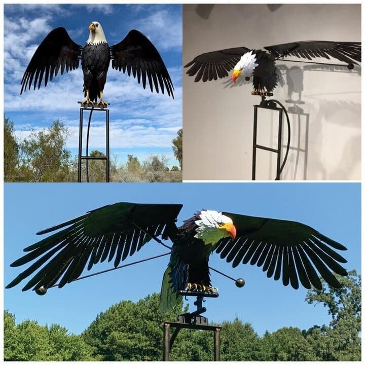 Metal Bird Wind Spinner Garden Ornament with Moving Wings