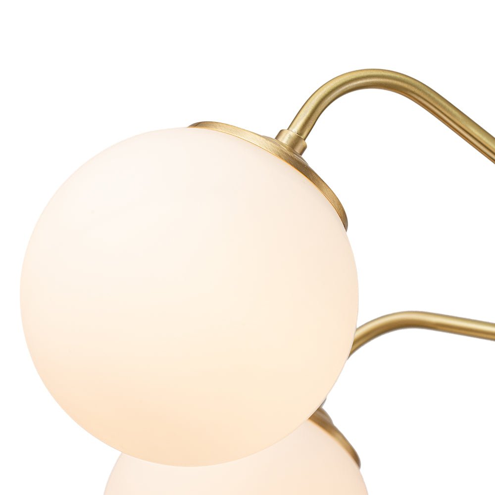 Mid-Century Chandelier with 6 Frosted Glass Globes and Brass Finish