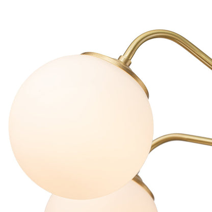 Mid-Century Chandelier with 6 Frosted Glass Globes and Brass Finish