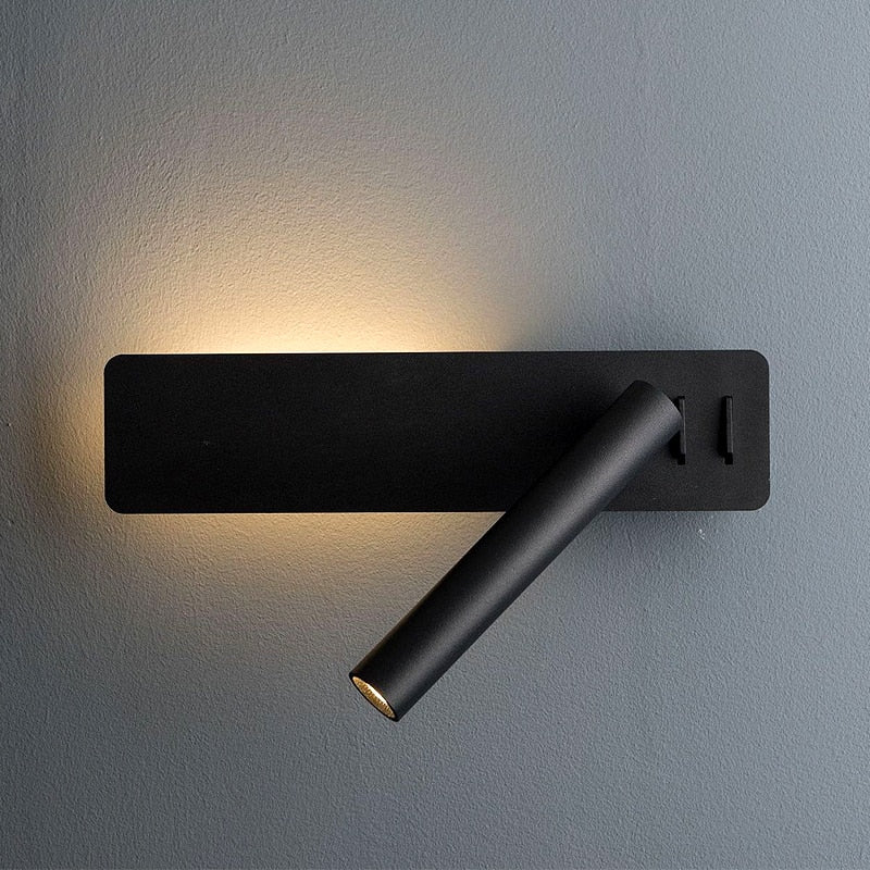 Minimalist Bedside Wall Lamp with Rotating Reading Arm and Backlight