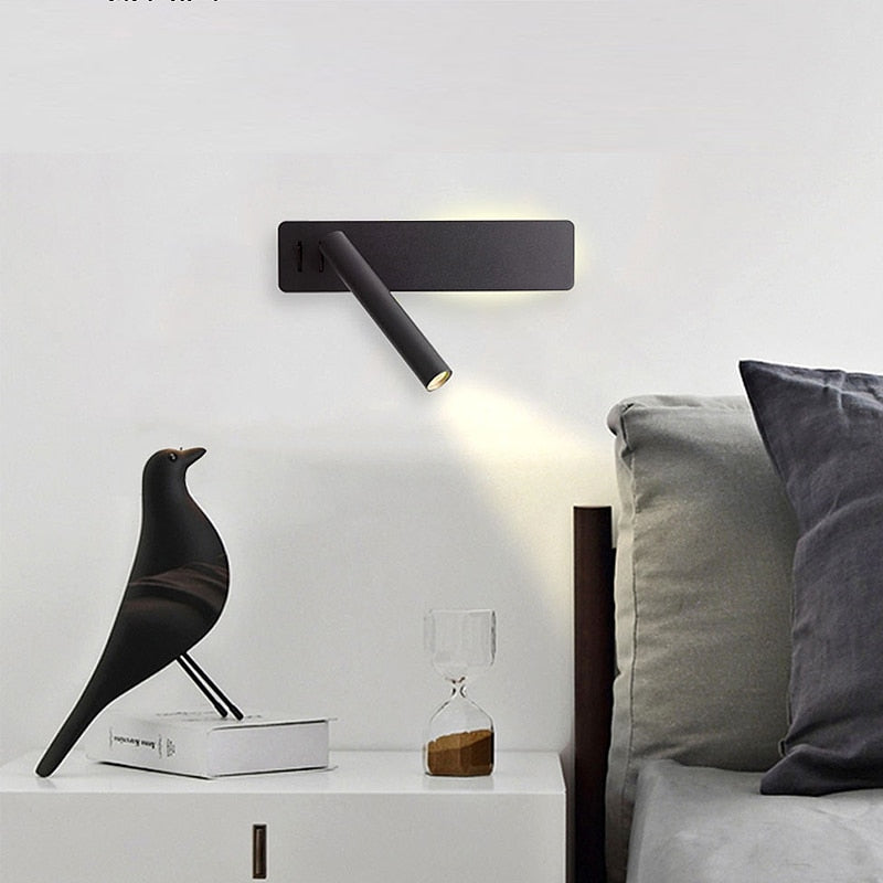 Minimalist Bedside Wall Lamp with Rotating Reading Arm and Backlight