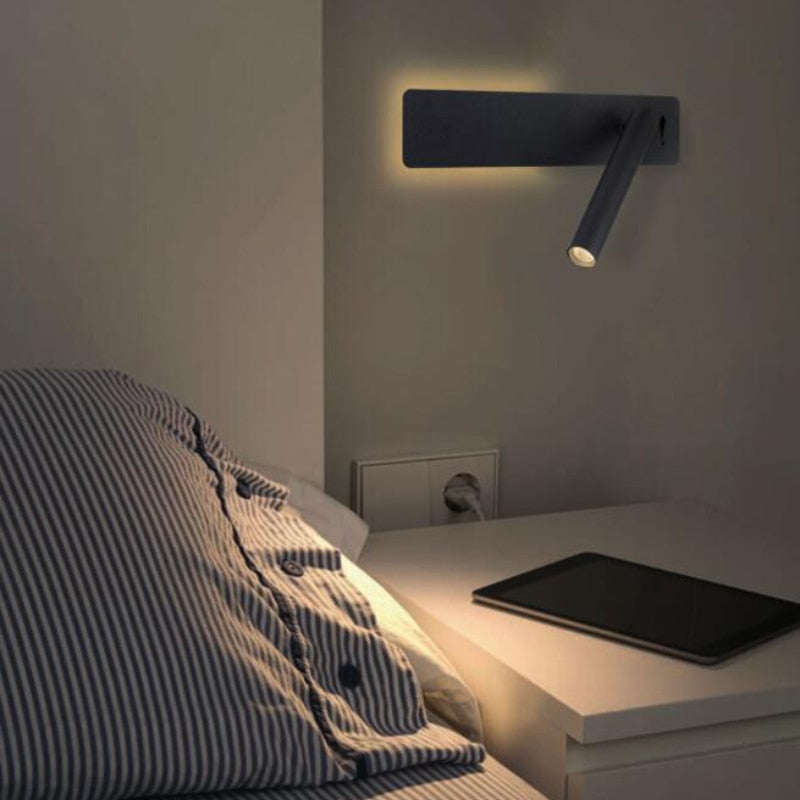 Minimalist Bedside Wall Lamp with Rotating Reading Arm and Backlight