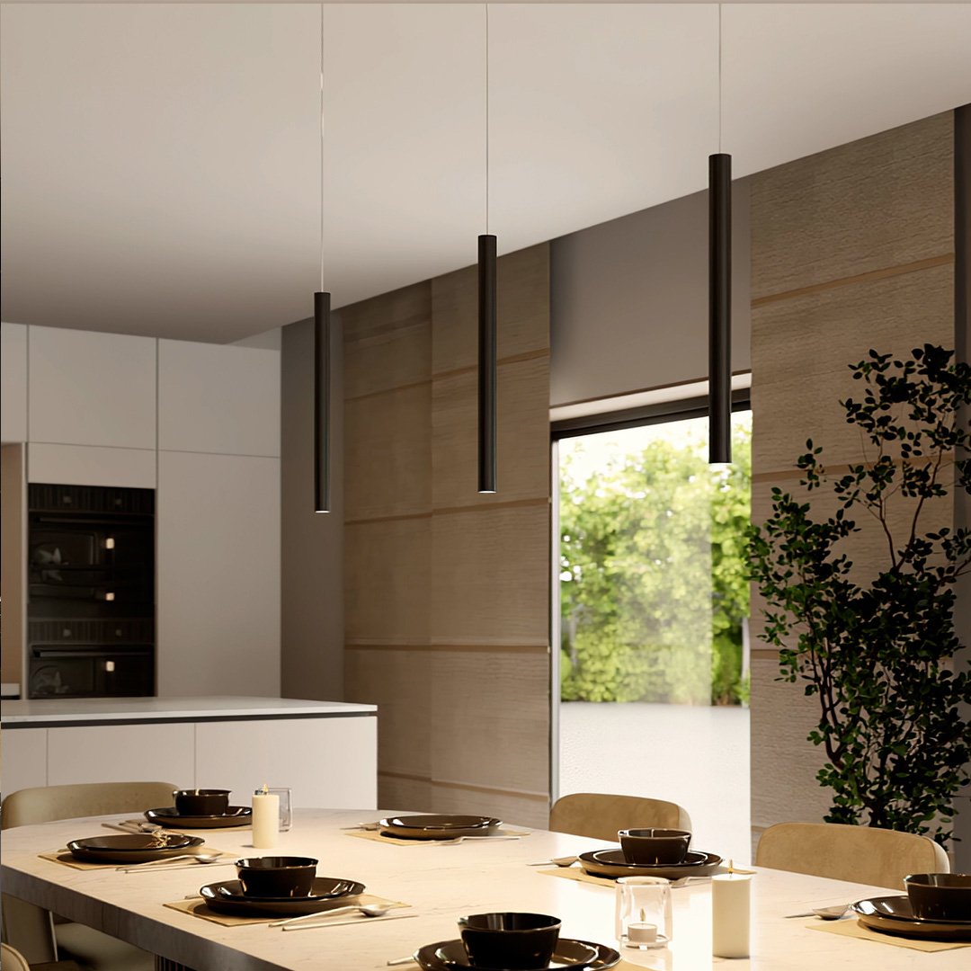 Minimalist Pendant Lamp with Cylindrical Tube Shape and Integrated LED