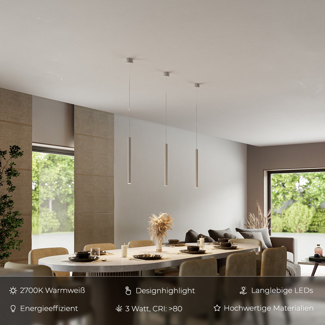 Minimalist Pendant Lamp with Cylindrical Tube Shape and Integrated LED