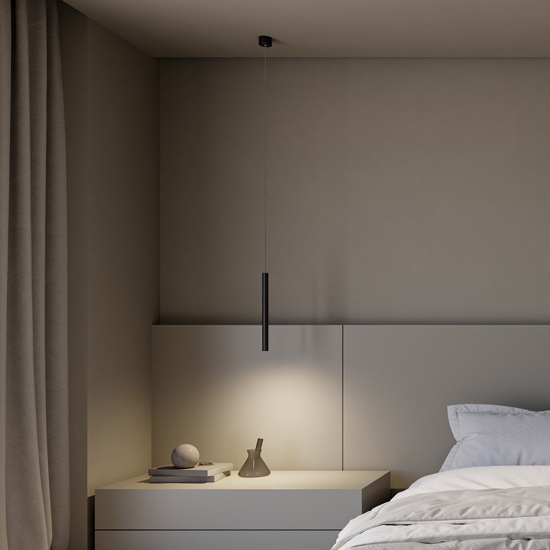 Minimalist Pendant Lamp with Cylindrical Tube Shape and Integrated LED