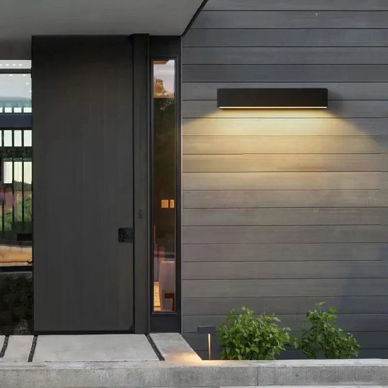 Minimalist Solar Outdoor Wall Lamp with 16 LEDs and Slim Rectangular Body
