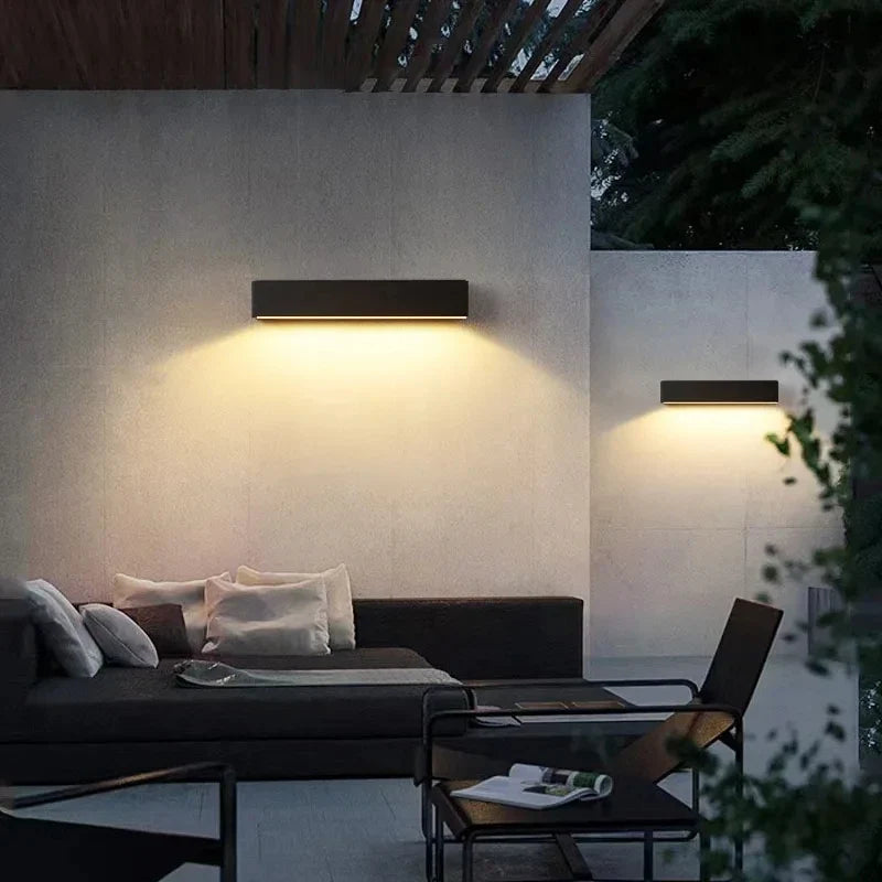 Minimalist Solar Outdoor Wall Lamp with 16 LEDs and Slim Rectangular Body