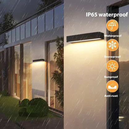 Minimalist Solar Outdoor Wall Lamp with 16 LEDs and Slim Rectangular Body