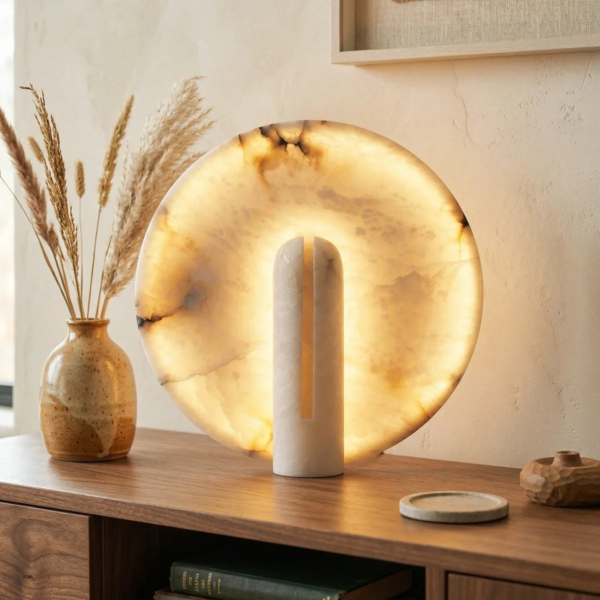 Modern Alabaster Disc Table Lamp