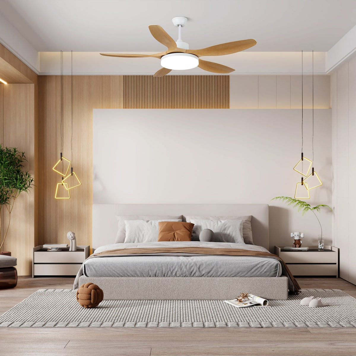 Modern Ceiling Fan with Light and Wood Grain Blades