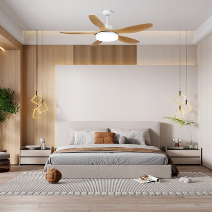 Modern Ceiling Fan with Light and Wood Grain Blades