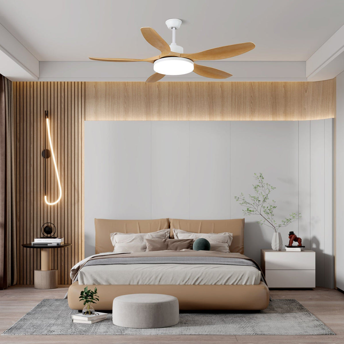 Modern Ceiling Fan with Light and Wood Grain Blades